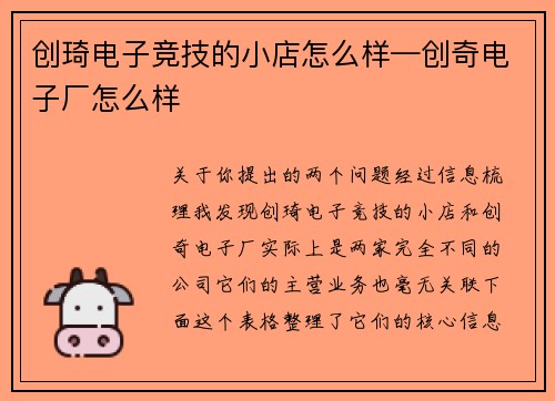 创琦电子竞技的小店怎么样—创奇电子厂怎么样